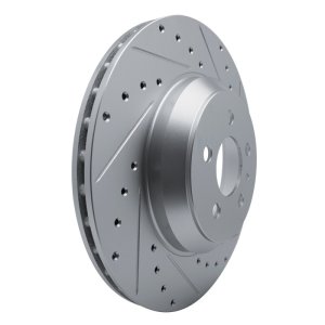Tesla Model 3 Brake Rotor (1) - Front Right - R1 Concepts - Drilled & Slotted - Silver - `17-`25